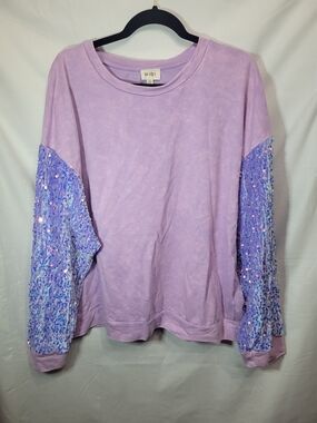 BiBi Lilac Sequin-Sleeve Crewneck Sweater